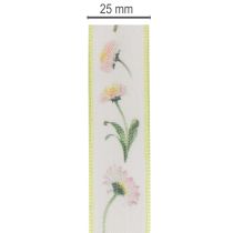 Artikel Cadeaulint met een Bellis bloemenpatroon voor knutselen en verpakken, 25 mm x 20 m
