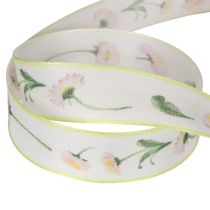 Artikel Cadeaulint met een Bellis bloemenpatroon voor knutselen en verpakken, 25 mm x 20 m