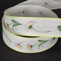 Artikel Cadeaulint met een Bellis bloemenpatroon voor knutselen en verpakken, 25 mm x 20 m