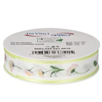 Artikel Cadeaulint met een Bellis bloemenpatroon voor knutselen en verpakken, 25 mm x 20 m