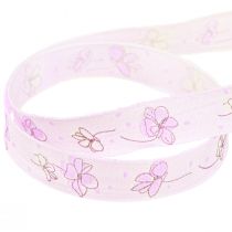 Artikel Decoratief lint bloemen lente cadeaulint lila 15mm 20m