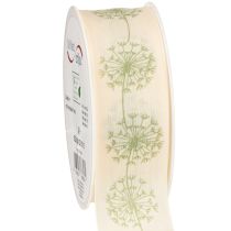 Artikel Decoratief lint, cadeaulint, paardenbloemmotief, crème, 40 mm, 15 m