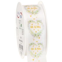 Artikel Decoratief lint bruids satijnen lint wit &quot;Mr. &amp; Mrs.&quot; 40mm 15m