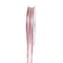 Decoratief lint roze met lurex strepen in zilver 15 mm 20 m