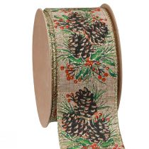 Artikel Decoratief lint Kerstkegels breed cadeaulint naturel 60mm 10m
