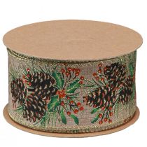 Artikel Decoratief lint Kerstkegels breed cadeaulint naturel 60mm 10m