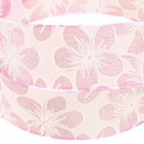 Artikel Decoratief lint met bloemen cadeaulint lente roze 25mm 20m