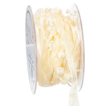 Artikel Decoratief lint met parels, crèmekleurig, 20 mm, 5 m