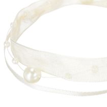 Artikel Decoratief lint met parels, crèmekleurig, 20 mm, 5 m