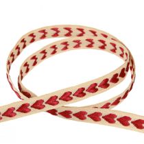 Artikel Decoratief lint met rode hartjes cadeaulint beige 10mm 15m