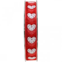 Decoratief lint hartjes, trouwdecoratie, lint Valentijnsdag rood, wit 15mm 20m