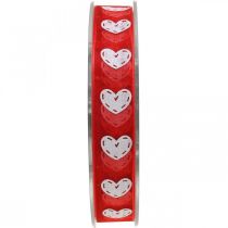 Artikel Decoratief lint hartjes, trouwdecoratie, lint Valentijnsdag rood, wit 15mm 20m