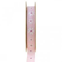 Decoratief lint roze met bloemen cadeaulint 15mm 15m