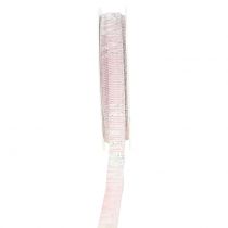 Decoratielint roze met zilver Lurex draad verstevigd 10mm 20m