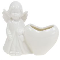 Decoratieve figuur engel met hart 9,5 cm wit