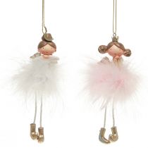Artikel Decoratief figuur engel prinses kerstboomversiering wit, roze 12cm 2 st
