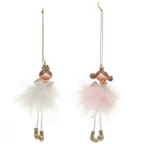 Artikel Decoratief figuur engel prinses kerstboomversiering wit, roze 12cm 2 st