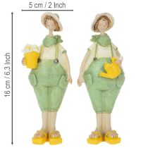 Artikel Decoratieve tuinmanfiguurtjes, tafeldecoratie, zomer, groen/geel, 16,5 x 5,5 cm, 2 stuks
