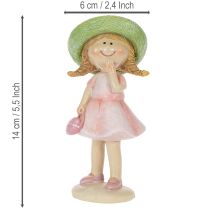 Artikel Decoratieve beeldjes van meisjes met hoedjes, roze en groen, 6,5 x 5,5 x 14,5 cm, 2 stuks