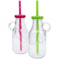 Decoratieve flessen met deksel en rietje H14.5cm