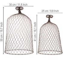 Artikel Decoratieve metalen bel, klimhulp, draadkap, bruin, roestkleurige afwerking, H50/41cm Ø30/25cm, set van 2
