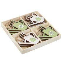 Artikel Decoratieve hanger gieter houtdecoratie naturel groen 8cm 12 st