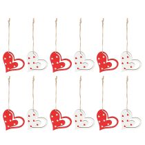 Artikel Decoratieve hanger hartdecoratie voor Moederdag rood wit 7,5cm 12 st