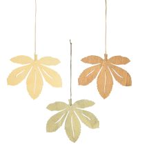 Artikel Decoratieve hanger hout herfstbladeren groen naturel bruin 12x10cm 12 st