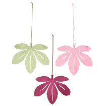 Artikel Decoratieve hanger hout herfstbladeren roze paars groen 12x10cm 12 st