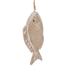 Artikel Houten decoratieve hangvis wit-natuur 21cm set van 2