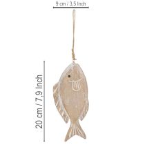 Artikel Houten decoratieve hangvis wit-natuur 21cm set van 2
