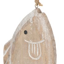 Artikel Houten decoratieve hangvis wit-natuur 21cm set van 2
