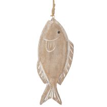 Artikel Houten decoratieve hangvis wit-natuur 21cm set van 2
