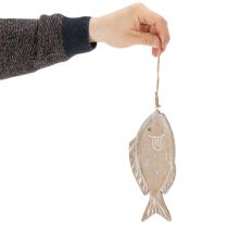 Artikel Houten decoratieve hangvis wit-natuur 21cm set van 2