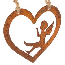 Artikel Decoratieve metalen hangornamenten, roestkleurige afwerking, hartvormig engeltje, Ø15 cm, 6 stuks