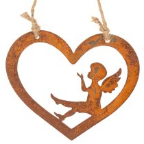 Artikel Decoratieve metalen hangornamenten, roestkleurige afwerking, hartvormig engeltje, Ø15 cm, 6 stuks
