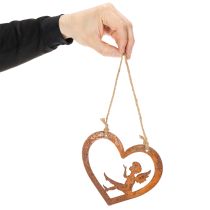Artikel Decoratieve metalen hangornamenten, roestkleurige afwerking, hartvormig engeltje, Ø15 cm, 6 stuks