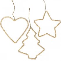 Decoratiehanger kerst houten kralen hart ster boom H20cm 3st