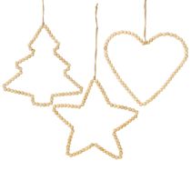 Artikel Decoratiehanger kerst houten kralen hart ster boom H20cm 3st