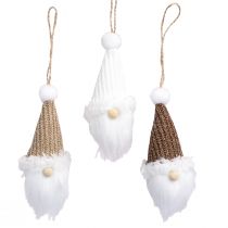 Artikel Decoratieve hanger kerstkabouter wit bruin H11cm 3 st
