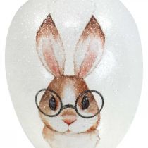 Artikel Deco hanger glas deco eieren konijn met bril glitter 5x8cm 6st