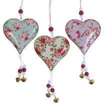 Deco hanger hart deco vintage bloemen hanger 8,5x9cm 3st
