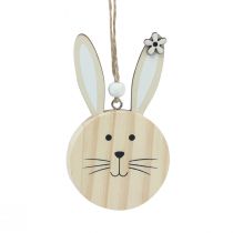 Artikel Decoratieve hanger houten konijnenkop naturel witgoud 10,5cm 8st