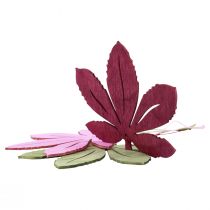 Artikel Decoratiehanger hout herfstbladeren roze paars groen 12x10cm 12st