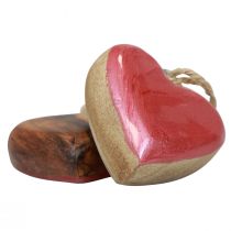 Artikel Decoratieve hanger hout houten harten decoratie roze glanzend 6cm 8 st