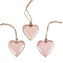 Decoratieve hanger hout houten harten decoratie lichtroze glanzend 6cm 8st