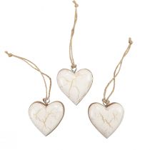 Artikel Decoratieve hanger hout houten harten natuur wit/goud craquelé 6cm 8 stuks