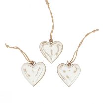 Artikel Decoratieve hangers hout houten harten naturel wit goud vintage 6cm 8st