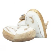 Artikel Decoratieve hanger hout houten harten naturel wit goud vintage 6cm 8 st