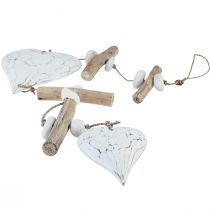 Artikel Decoratieve hanger houten ronde houten harten wit naturel H85cm